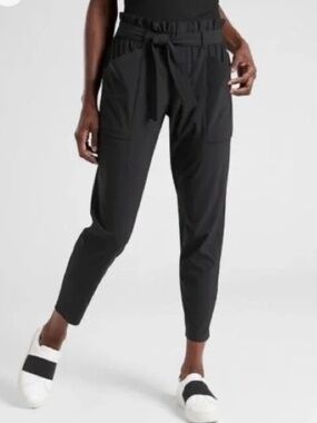 ATHLETA Skyline Pant Black Paper Bag Waist Stretch Tie Waist
